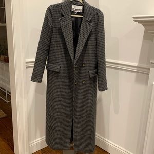Ganni double breasted checked 100% wool coat size 34
